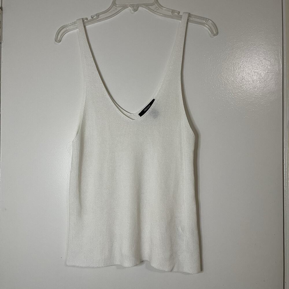 Forever 21 White crochet boho vneck knit tank top size US Large